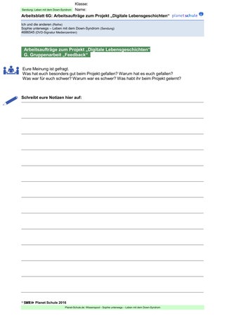 Arbeitsblatt 6G: Digitale Lebensgeschichten: Feedback