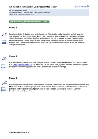 Arbeitsblatt 7: Selbstbestimmtes Leben