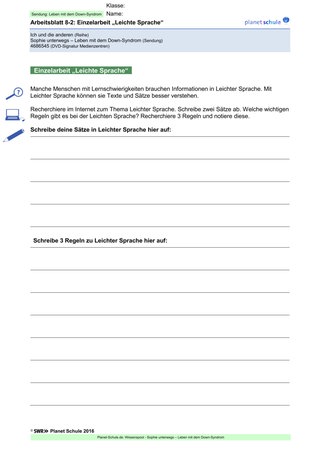 Arbeitsblatt 8.2: Leichte Sprache (Niveau 2)