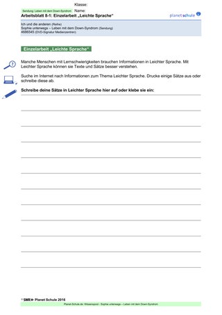 Arbeitsblatt 8.1: Leichte Sprache (Niveau 1)