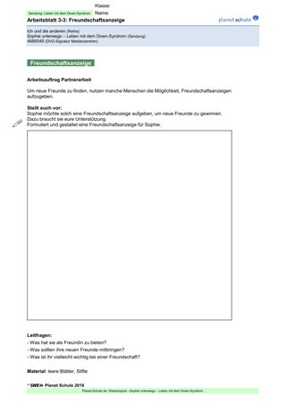 Arbeitsblatt 3.3: Freundschaftsanzeige (Niveau 3)