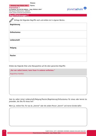 Arbeitsblatt 1: Begriffe: Begeisterung und Leidenschaft