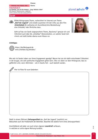 Arbeitsblatt 6: Politaktivistin Sarah