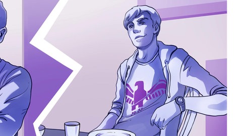 Grafik : Junge mit Adler-Symbol auf T-Shirt.