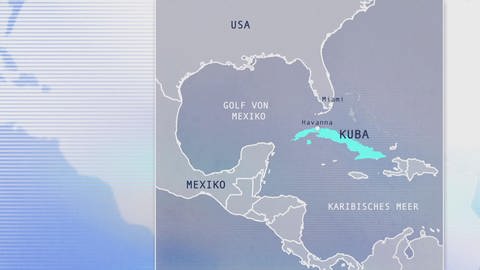 Eine Karte von Mittelamerika. Kuba ist blau hervorgehoben. (Foto: SWR - Screenshot aus der Sendung)