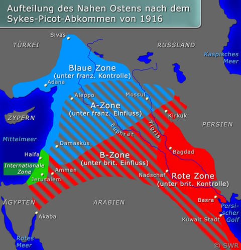 Karte: Sykes-Picot-Abkommen
