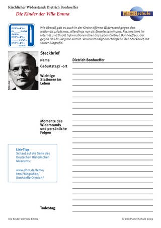 Arbeitsblatt 6: Kirchlicher Widerstand – Dietrich Bonhoeffer (Foto: )