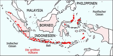 Die indonesischen Vulkane liegen auf der Nahtstelle zwischen der Indisch-Australischen und der Indochinesischen Platte. (Foto: SWR)