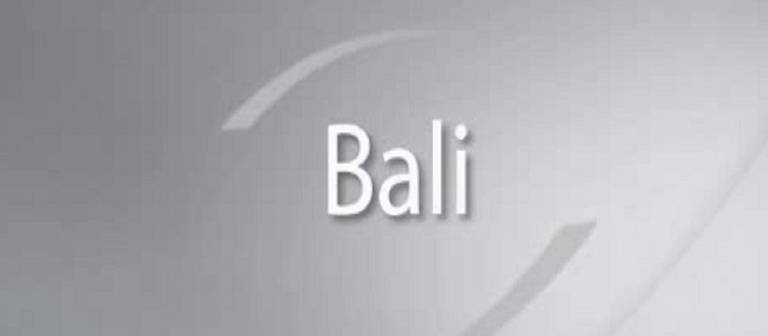 Auf einem grauen Hintergrund ist der Schriftzug "Bali" zusehen.