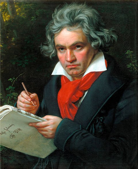 Gemälde von Ludwig van Beethoven beim Komponieren.