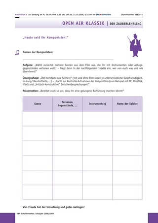 Arbeitsblatt 1: Heute seid ihr Komponisten! - Der Zauberlehrling