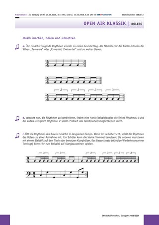 Arbeitsblatt 2: Musik machen, hören und umsetzen - Bolero I