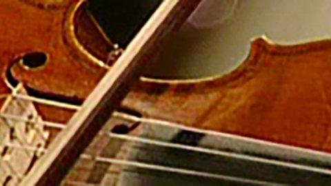 Eine Violine in Nahaufnahme.