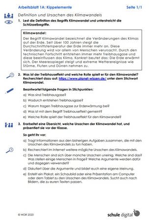 Ein Arbeitsblatt zur Simulation Kippelemente und dem Klimawandel (Foto: WDR, WDR / Screenshot von Arbeitsblatt)
