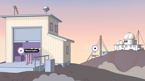 Im Lernspiel Klima Challenge erkundet man abgelegene Forschungsstationen, beispielsweise eine Wetterstation hoch oben auf dem Vulkan Mauna Lao auf Hawaii. 