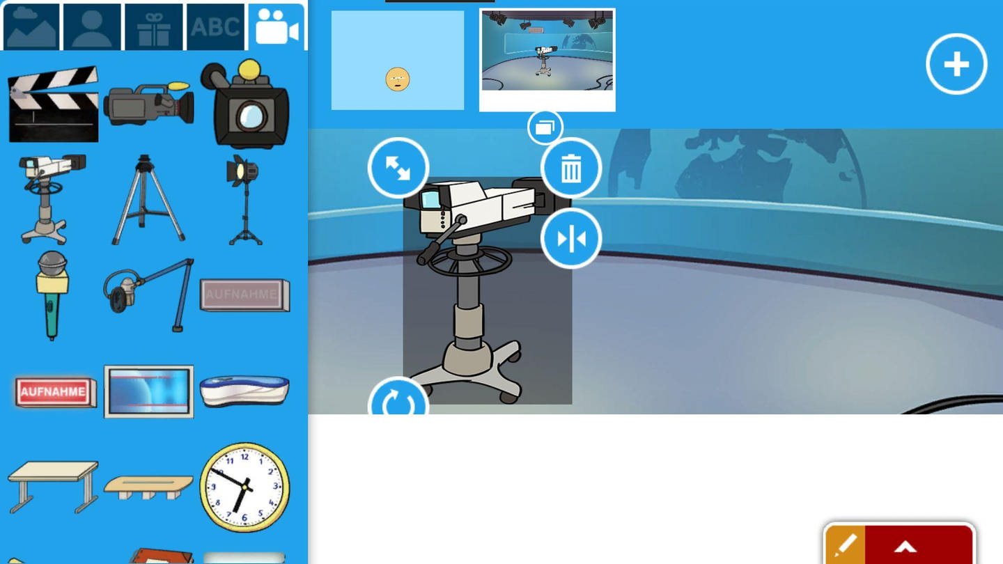 Screenshot aus der App: Nachrichtenstudio und Einrichtungsgegenstände (Foto: SWR – Screenshot aus der App Knietzsche macht Nachrichten)