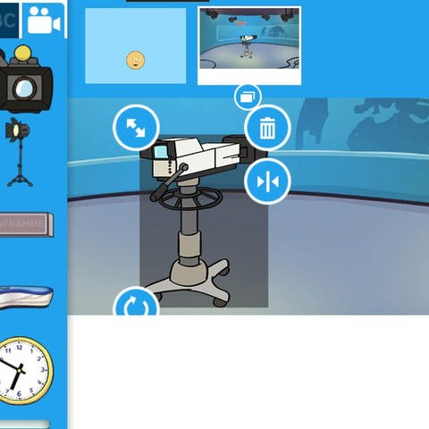 Screenshot aus der App: Nachrichtenstudio und Einrichtungsgegenstände (Foto: SWR – Screenshot aus der App Knietzsche macht Nachrichten)
