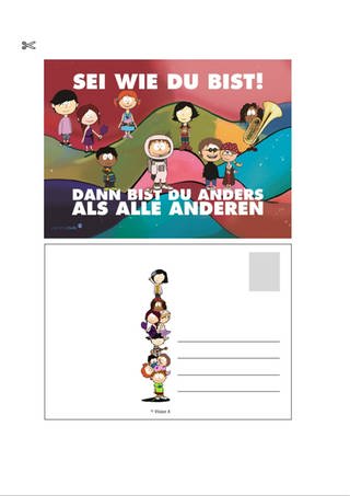 Materialblatt: Bastelvorlage Postkarte "Wie du bist" (Foto: )