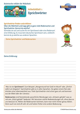 Arbeitsblatt 1: Philosophie für die Schule: Sprichwörter zu Wahrheit und Lügen