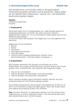 Materialblatt 6: Medienkompetenz: Informationsmöglichkeiten heute