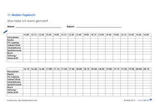 Arbeitsblatt 11: Medienkompetenz: Medien-Tagebuch