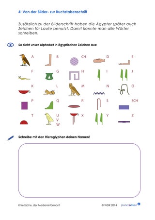 Arbeitsblatt 4: Medienkompetenz: Von der Bilder- zur Buchstabenschrift