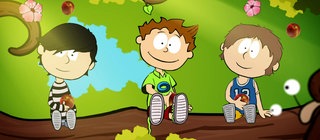 Der kleine Philosoph Knietzsche sitzt mit zwei Freunden auf einem Ast.