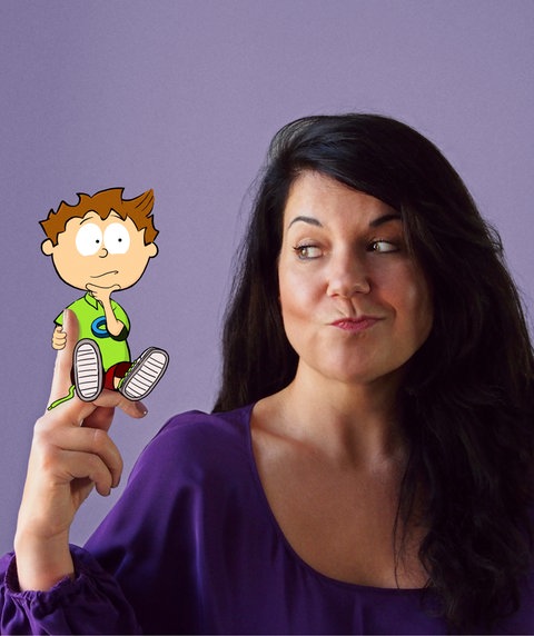 Anja van Kampen mit der Animationsfigur Knietzsche