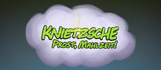 In einer Wolke der Schriftzug: Knietzsche Prost Mahlzeit