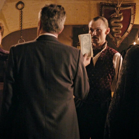 Spielszene: Ehepaar Jamet und Bankier im Bordell.