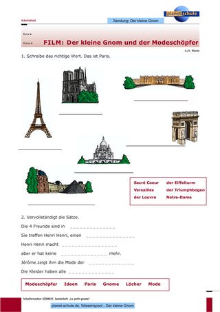 Arbeitsblatt: Sehenswürdigkeiten Paris (Klasse 34)