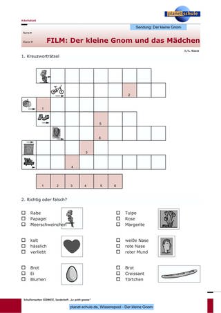 Arbeitsblatt: Kreuzworträtsel  Richtig oder falsch? (Klasse 34)