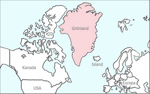 Karte der nördlichen Hemisphäre. Grönland ist rot markiert. (Foto: SWR)