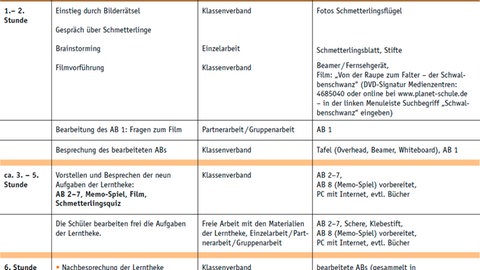 Tabelle zum Unterrichtsverlauf.