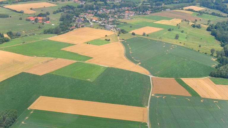 Luftaufnahme einer Landschaft mit zahlreichen Feldern (Foto: colourbox.​com)