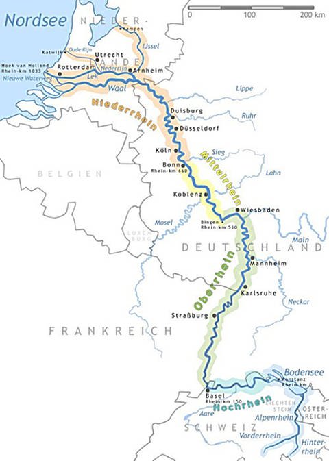 Eine Karte des Verlaufs des Rheins. (Foto: Daniel Ullrich, wikipedia)