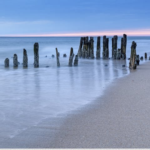 Blick auf Strand und Meer mit Holzpfosten auf Sylt (Foto: WDR, WDR/Interfoto/Christian Bäck)