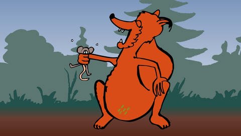 In der Animation Gift in der Nahrungskette Wald frisst ein Fuchs eine Maus. Dadurch nimmt er die Energie auf, die die Maus zuvor durch das Fressen von Pflanzzen erhalten hat. 
