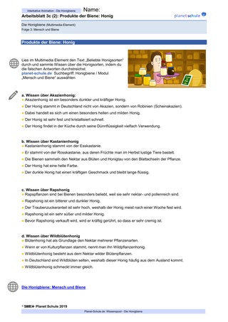 Arbeitsblatt 3c (2): Honig