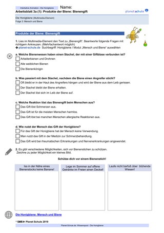 Arbeitsblatt 3a (1): Bienengift