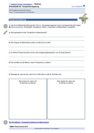 Arbeitsblatt 4a: Temperatur im Bienenstock