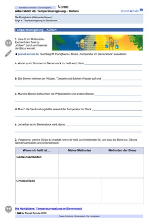 Arbeitsblatt 4b: Temperatur im Bienenstock: Kühlen