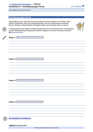 Arbeitsblatt 1a: Bienen: Feinde