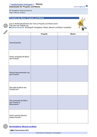 Arbeitsblatt 3d: Propolis und Wachs