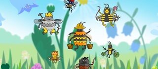 Sieben verschiedene Wildbienenarten über einer Wiese