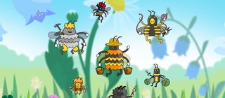 Sieben verschiedene Wildbienenarten über einer Wiese