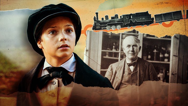 Collage aus einem Bild von Thomas Alva Edison und der Filmfigur. (Foto: SWR, SLOOKSfilm/Steffen Junghans/Library of Congress)