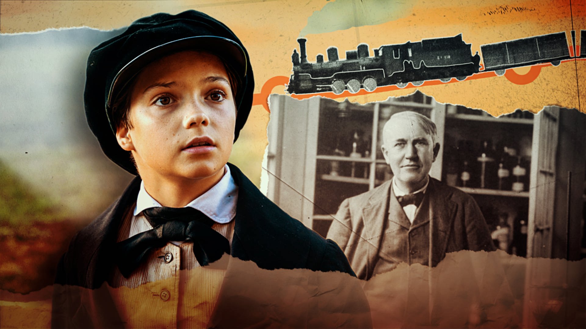 Collage aus einem Bild von Thomas Alva Edison und der Filmfigur.