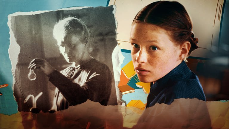 Collage aus einem Bild von Marie Curie und der Filmfigur.