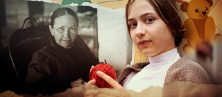 Collage aus einem Bild von Margarete Steiff und der Filmfigur.